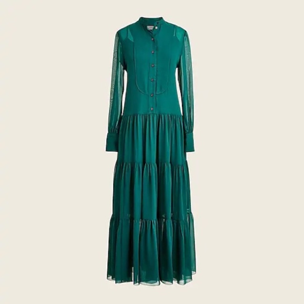 JCrew Collection tiered silk-chiffon tuxedo dress Size 10 pre-owned